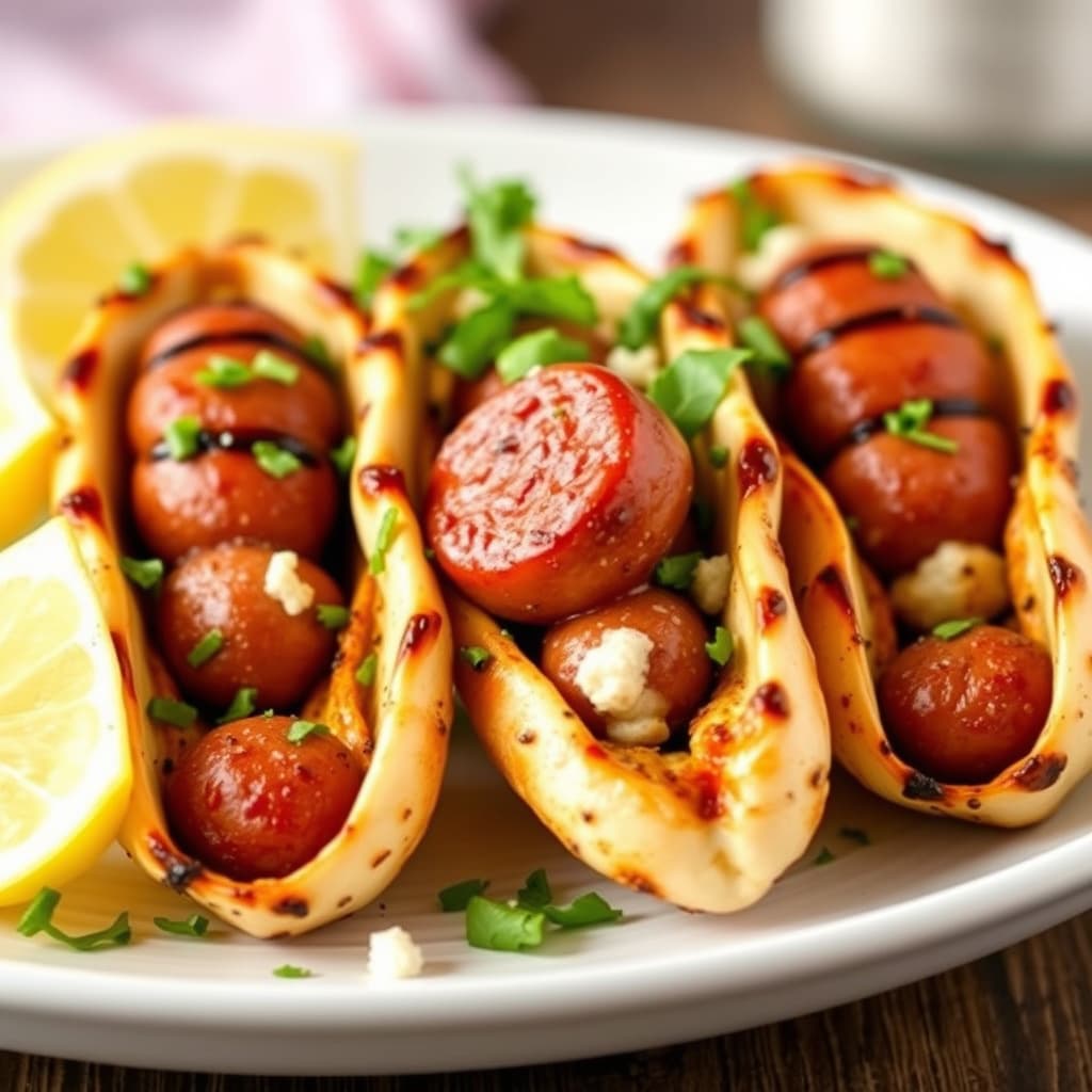 Grillet calamari fylt med pølse