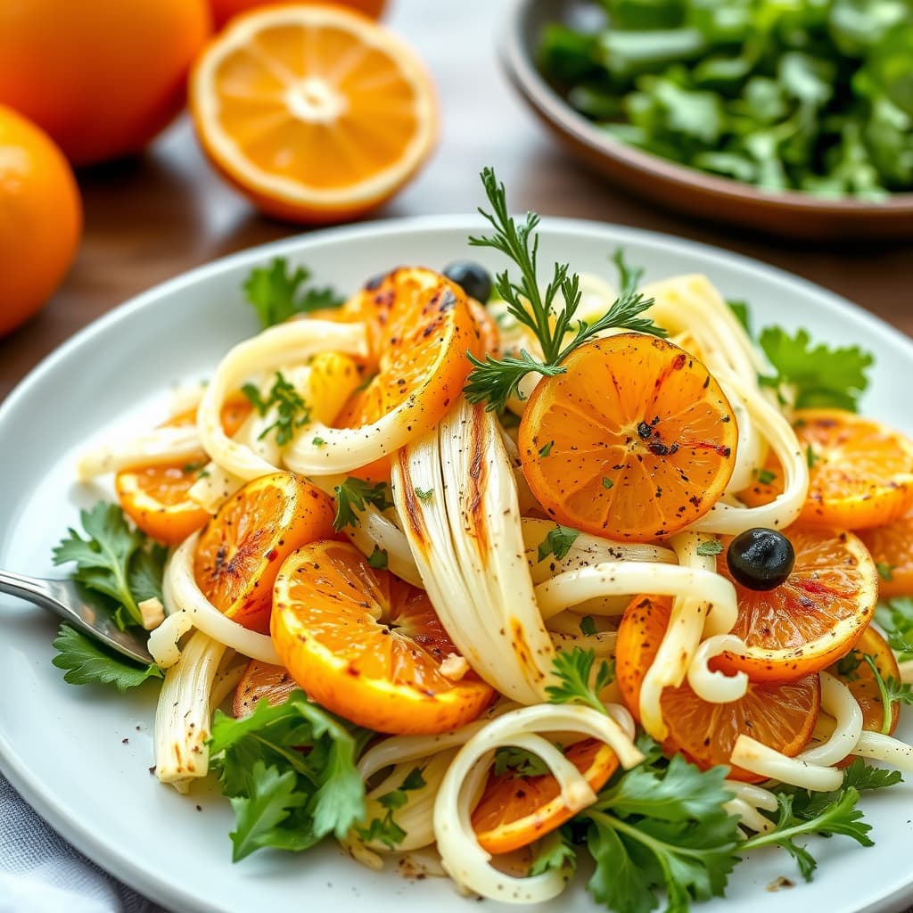 Grillet fennikelsalat med appelsiner