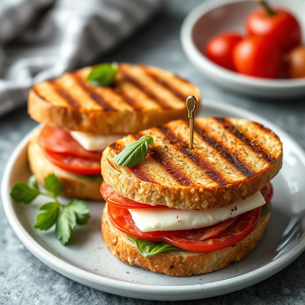 Grillet fontina-, salami- og ristet paprika-sandwiches