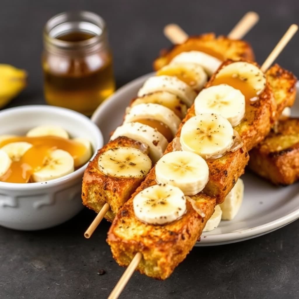 Grillet fransk toast-spyd med bananer og honning