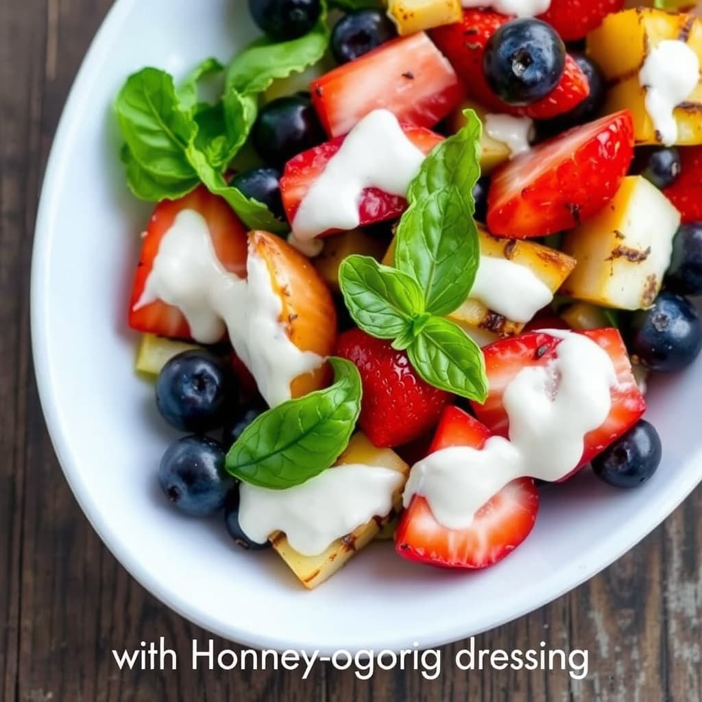 Grillet fruktsalat med honning-yoghurtdressing