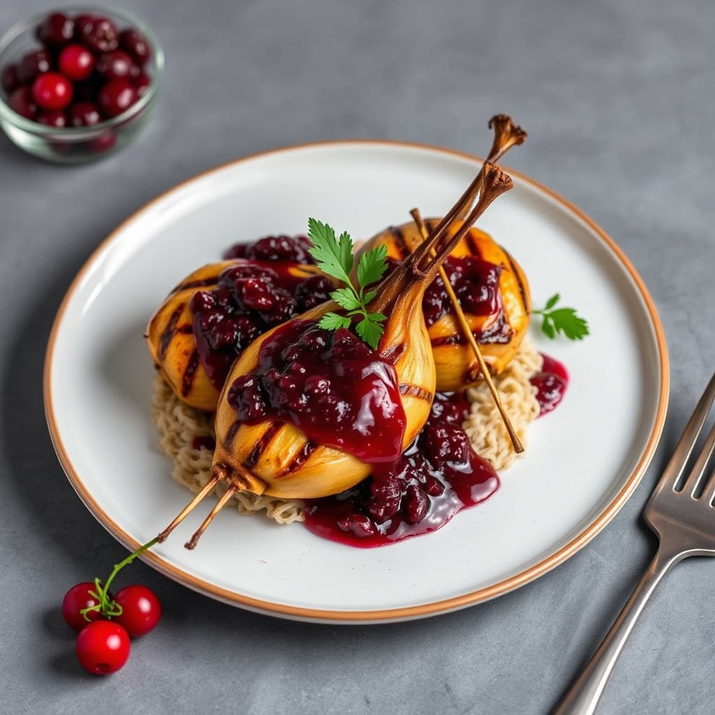 Grillet fugl med tyttebærsaus