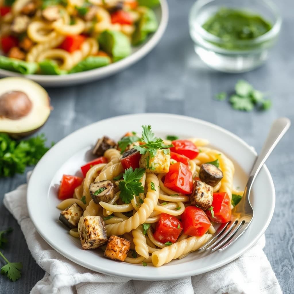 Grillet grønnsakspastasalat med persillevinaigrette