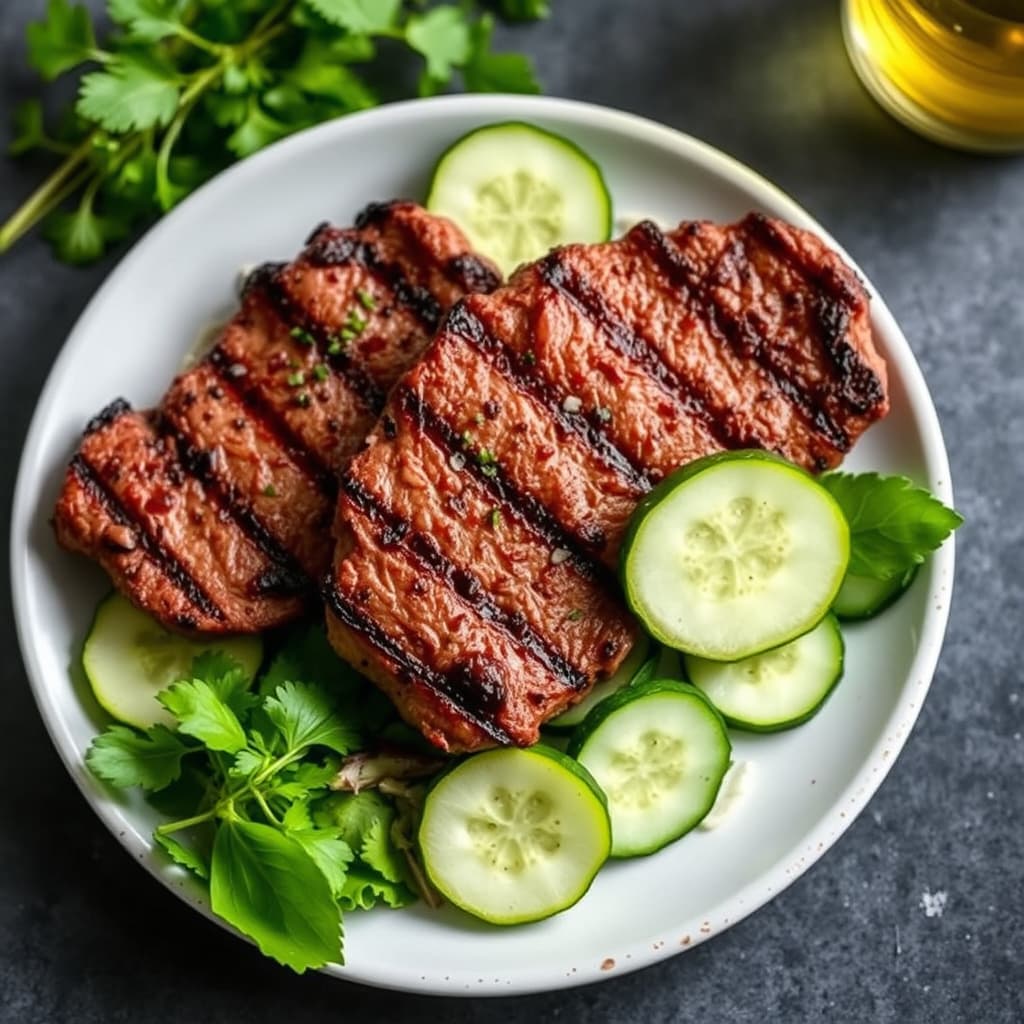 Grillet hangersteak med agurksalat