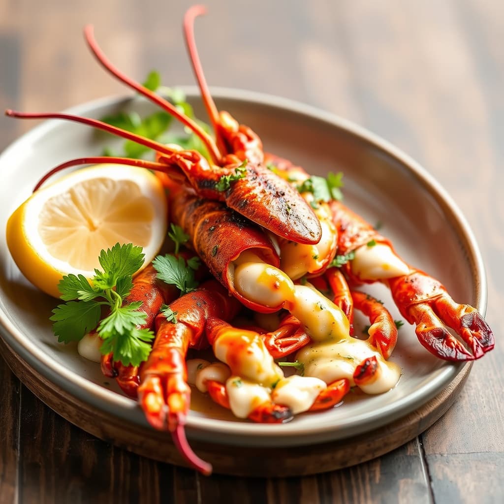 Grillet hummer (eller pigghummer) med dressinger