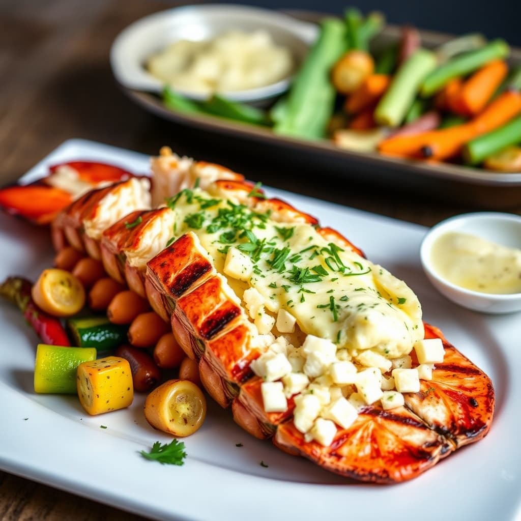 Grillet hummer og sommergrønnsaker med krydret urtesmør