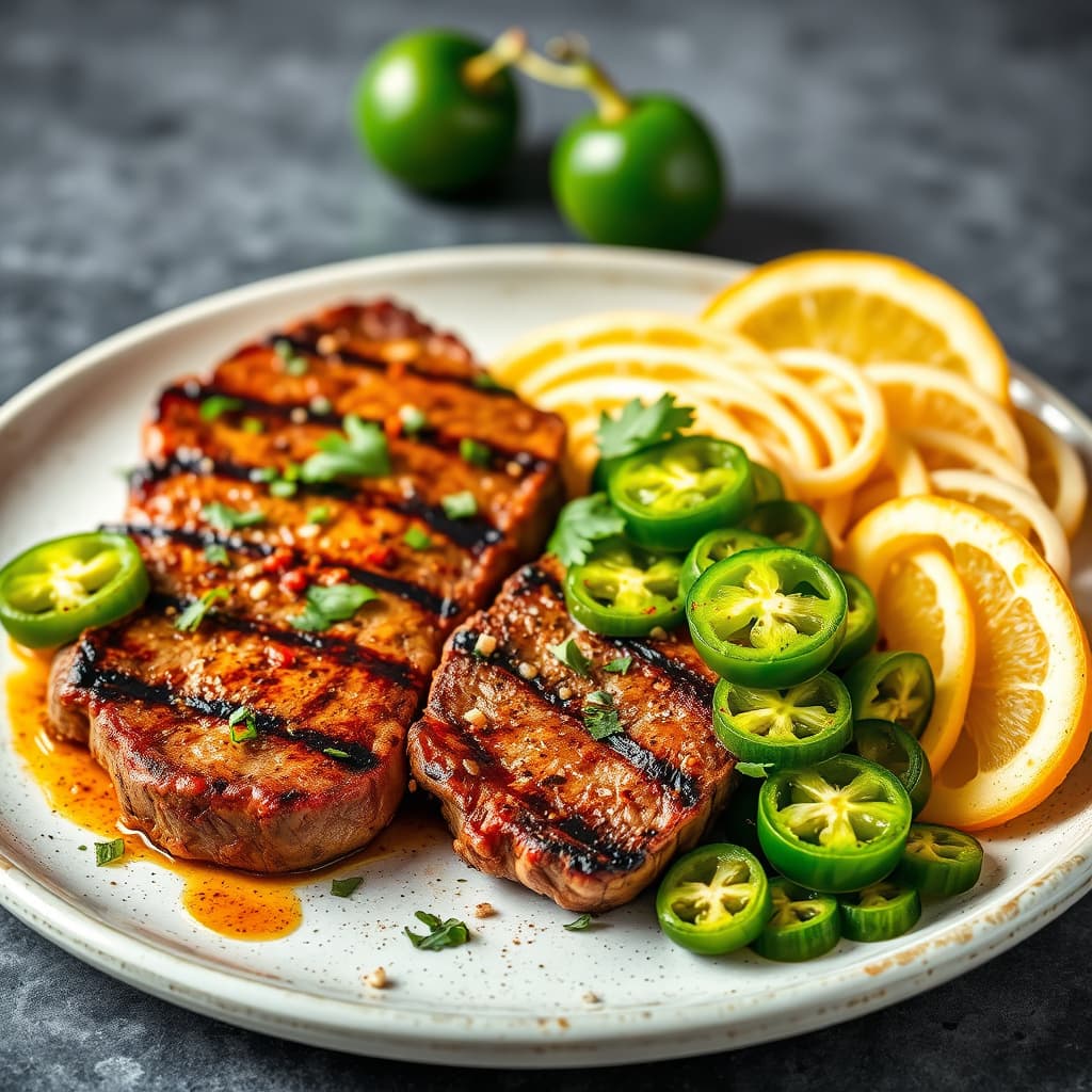 Grillet indrefilet av skåret storfekjøtt med tomatillos på to måter