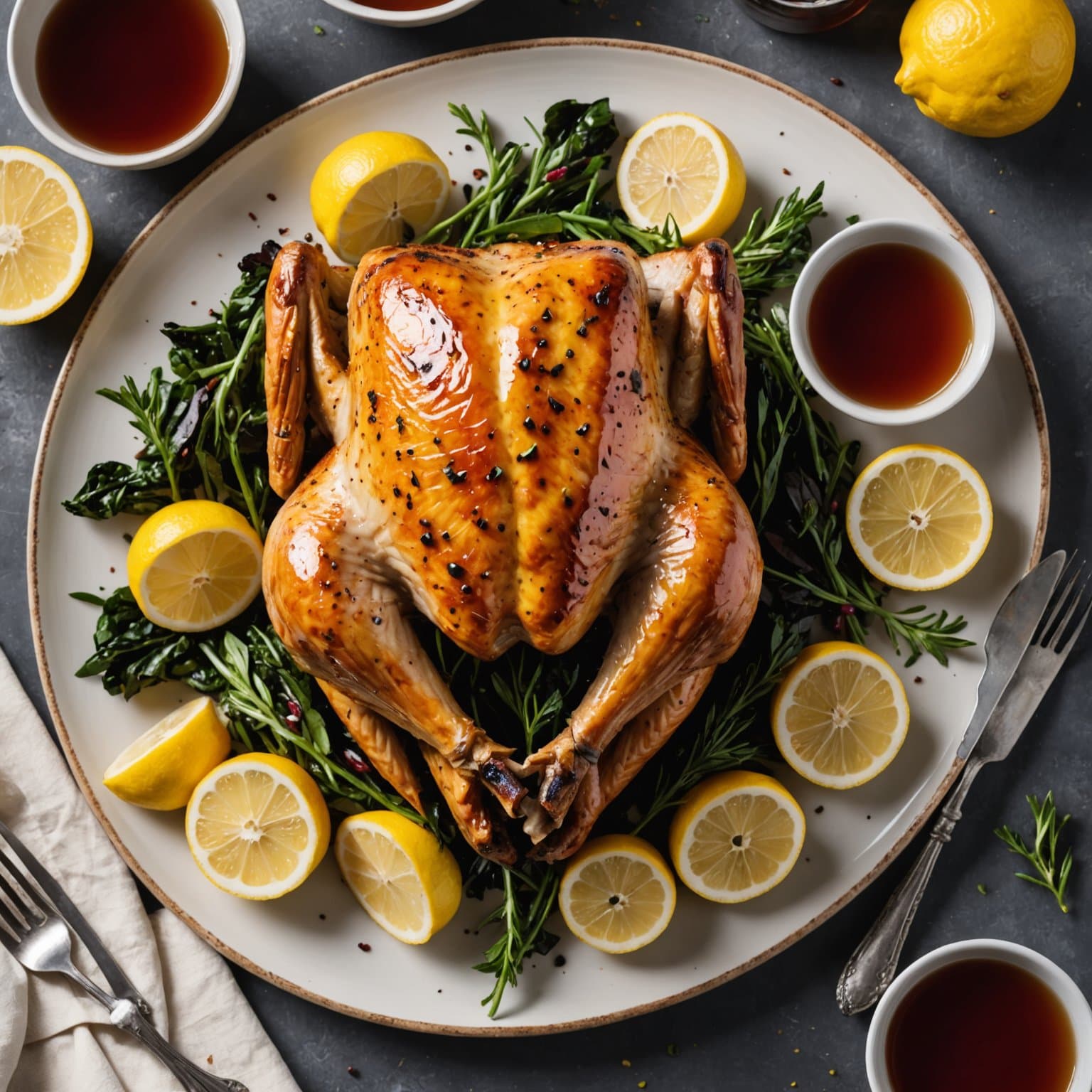 Grillet kalkun marinert i te med te- og sitron-saus