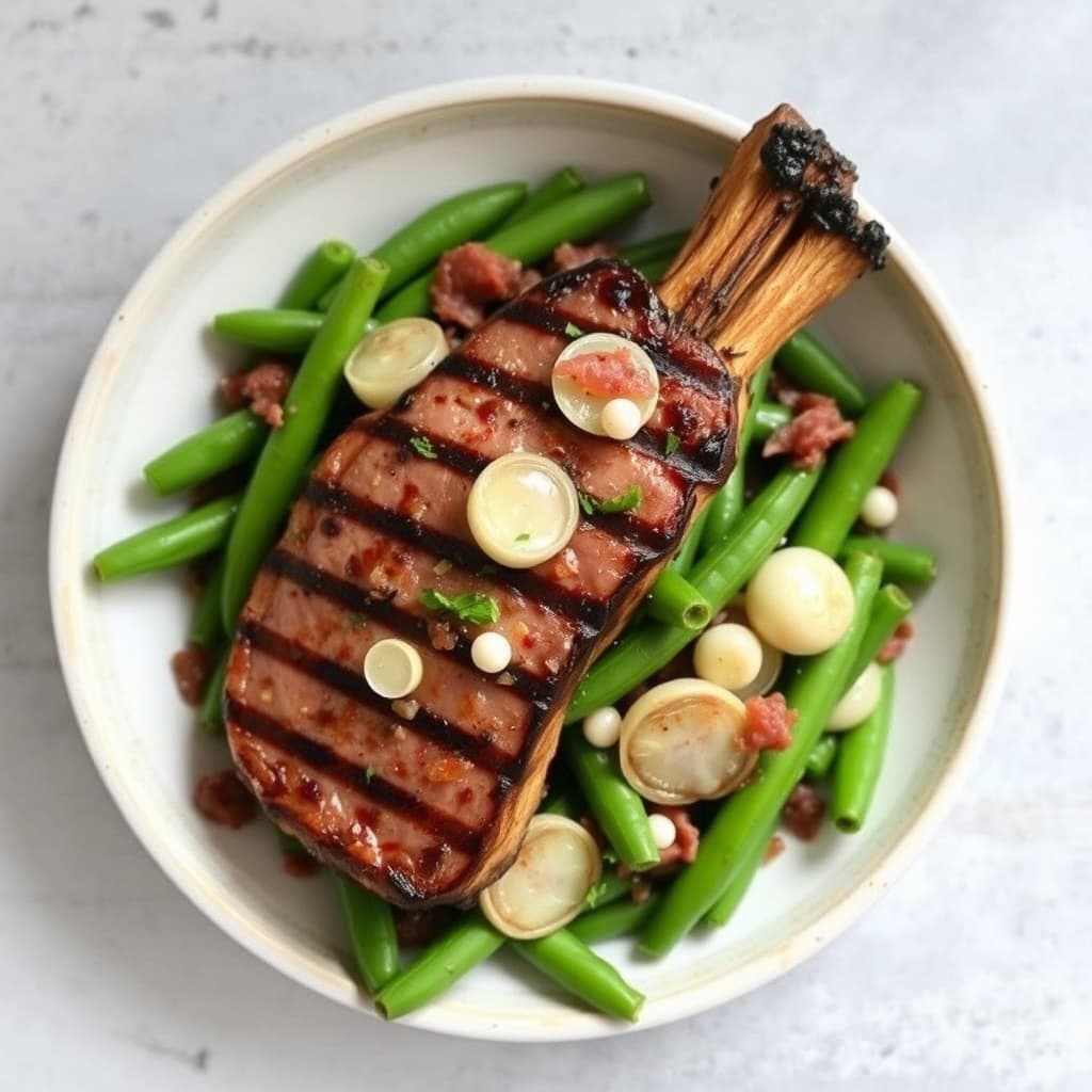 Grillet kalv med pancetta, favabønner og perleløk