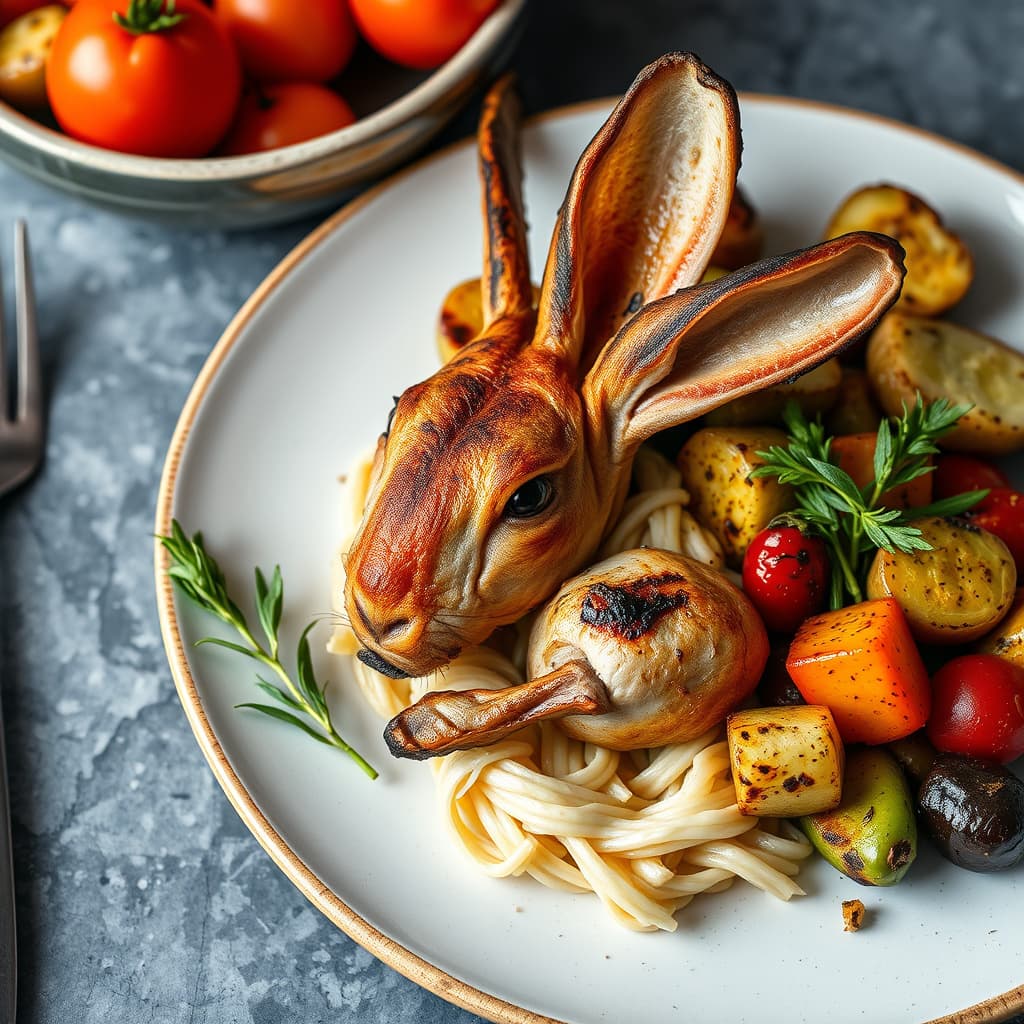 Grillet kanin og grønnsaker