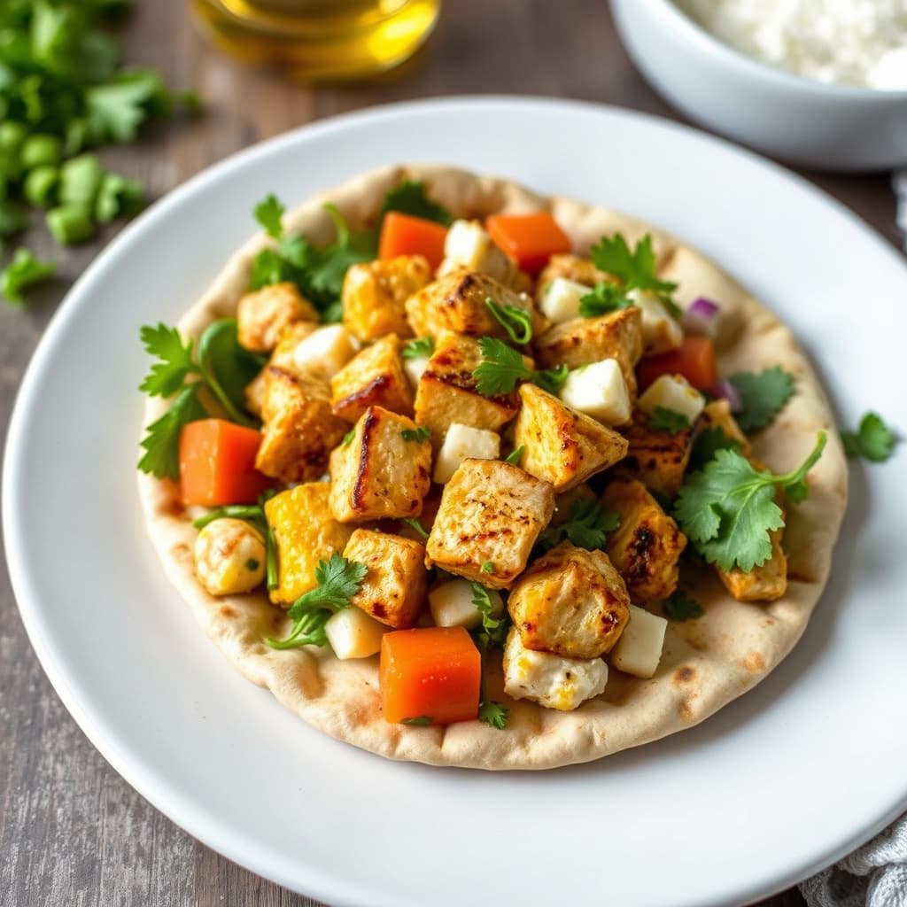 Grillet karrigrytekyllingsalat med pita