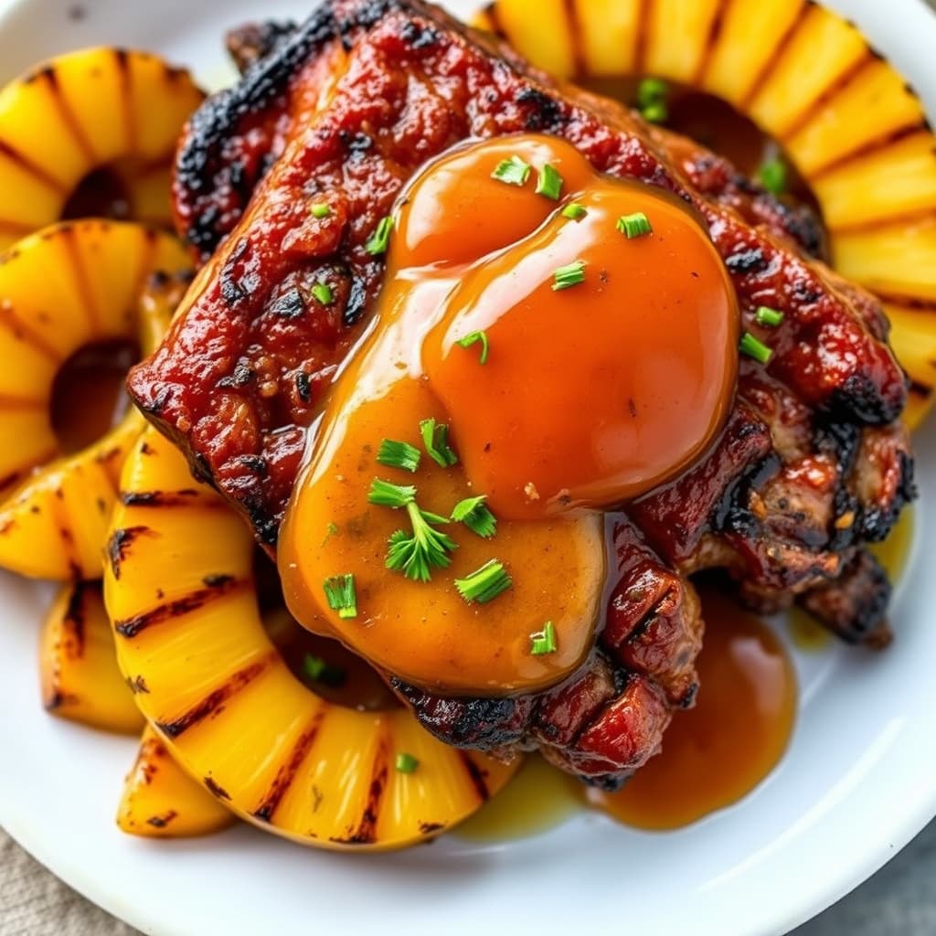 Grillet kortreist ribbe med grillet ananas og ananas-habanerosaus