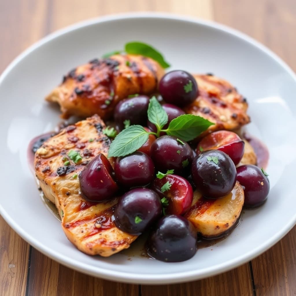 Grillet krydret kylling og plommer