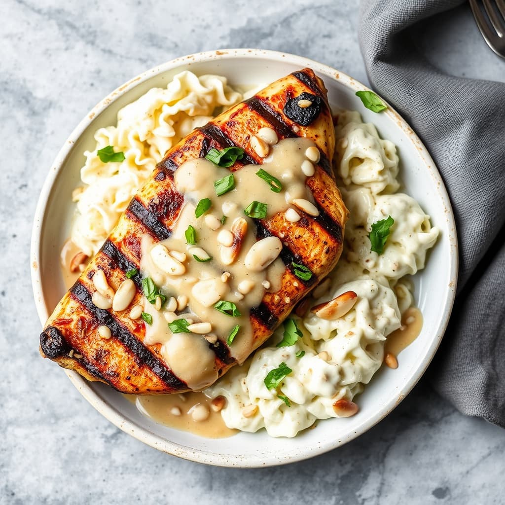 Grillet kylling med mandel- og hvitløksaus