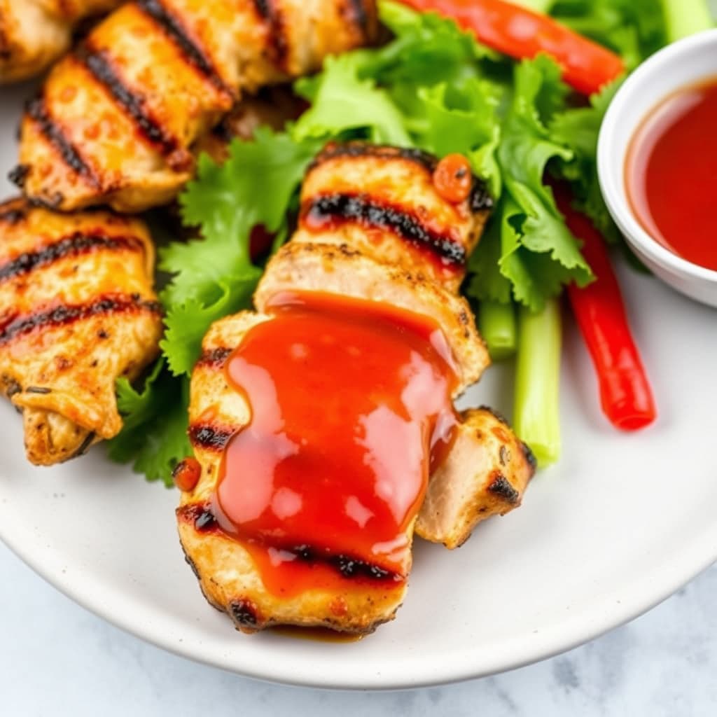 Grillet kylling med varm og søt dippesaus