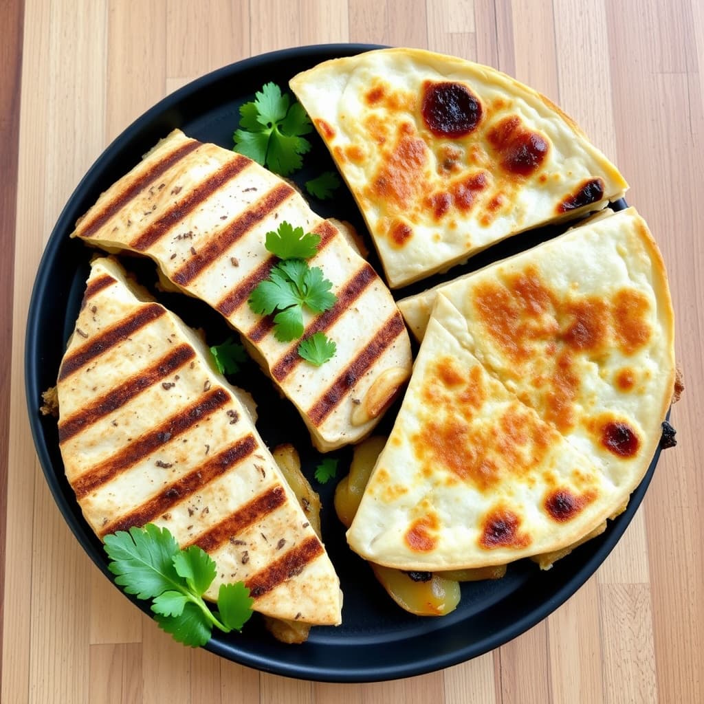 Grillet kylling, nye poteter og ovnsbakt hvitløk quesadilla