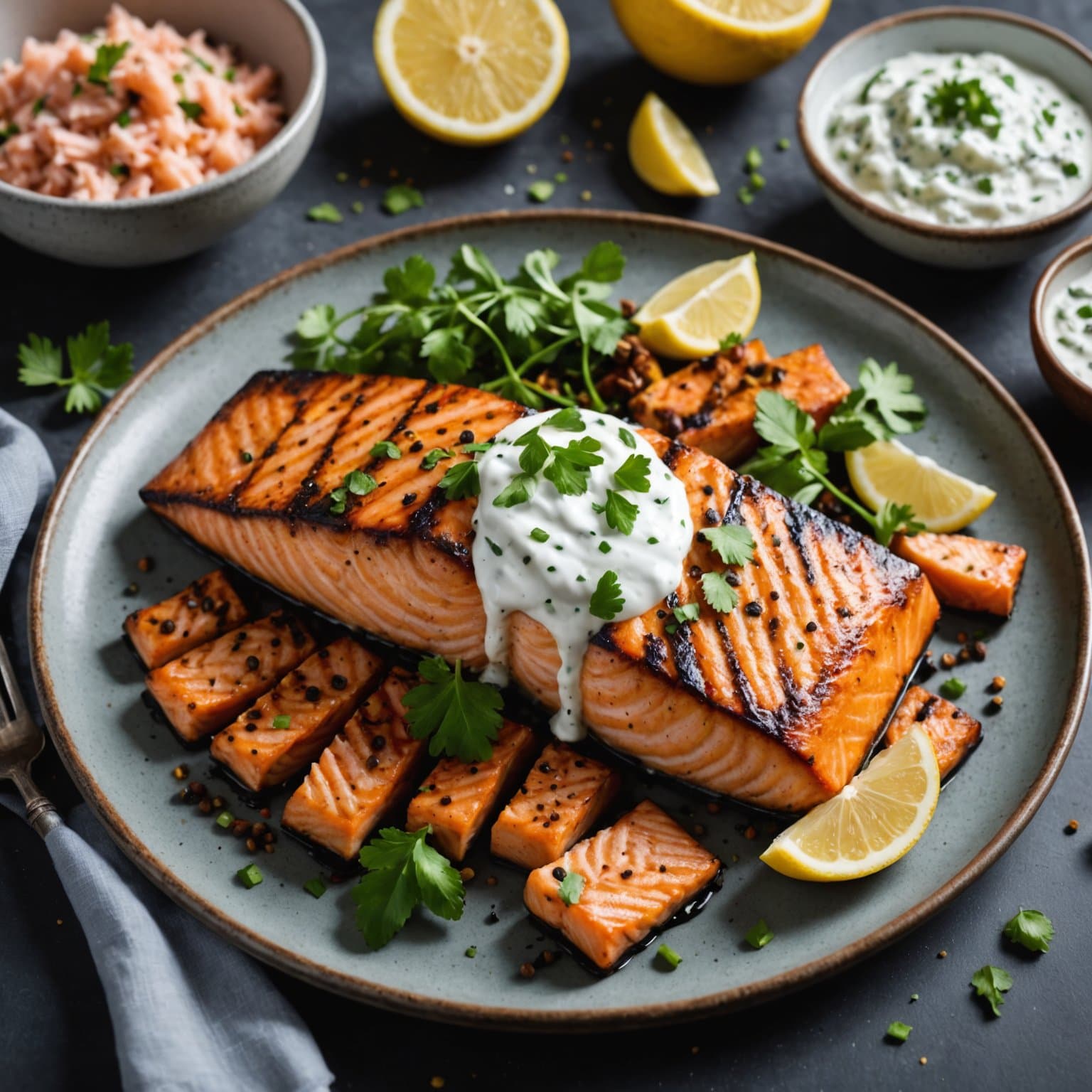 Grillet laks med indiske krydder og raita