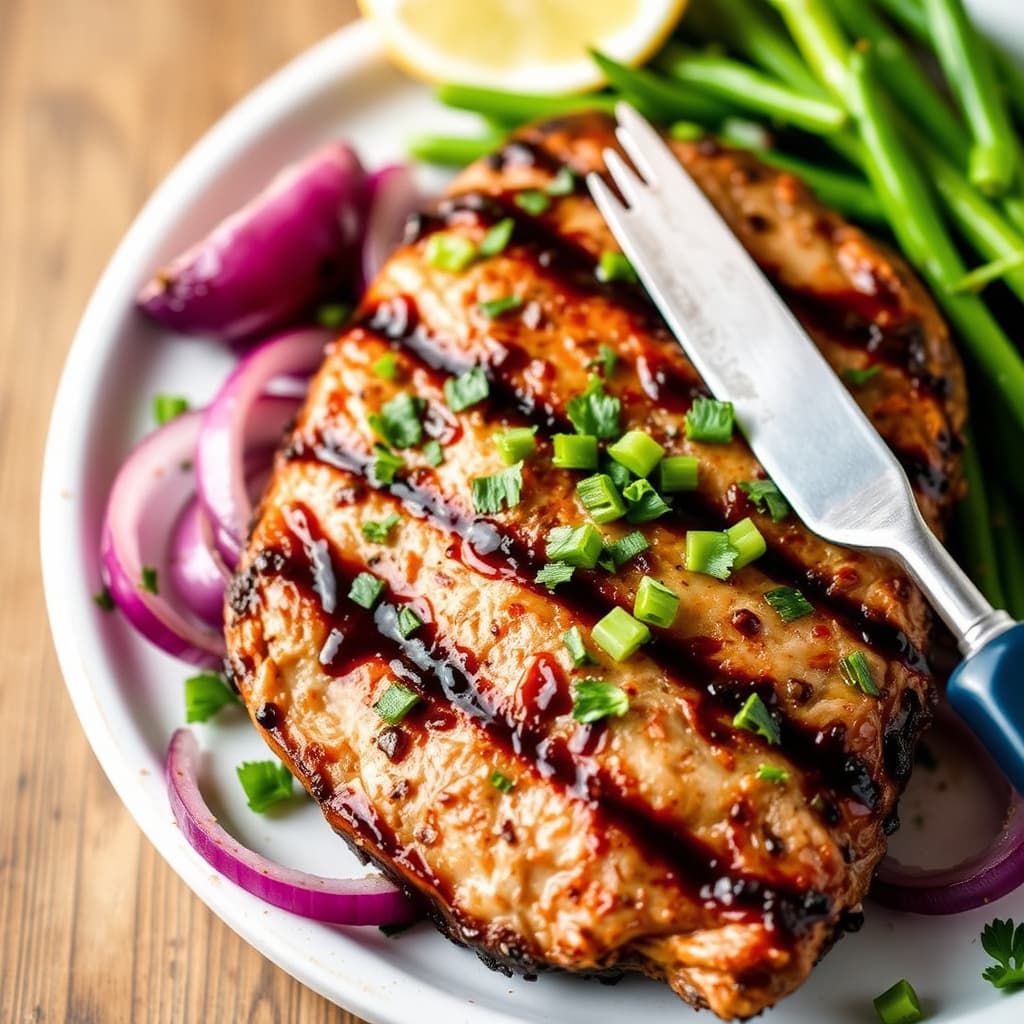 Grillet London Broil marinert i balsamico med rødløk