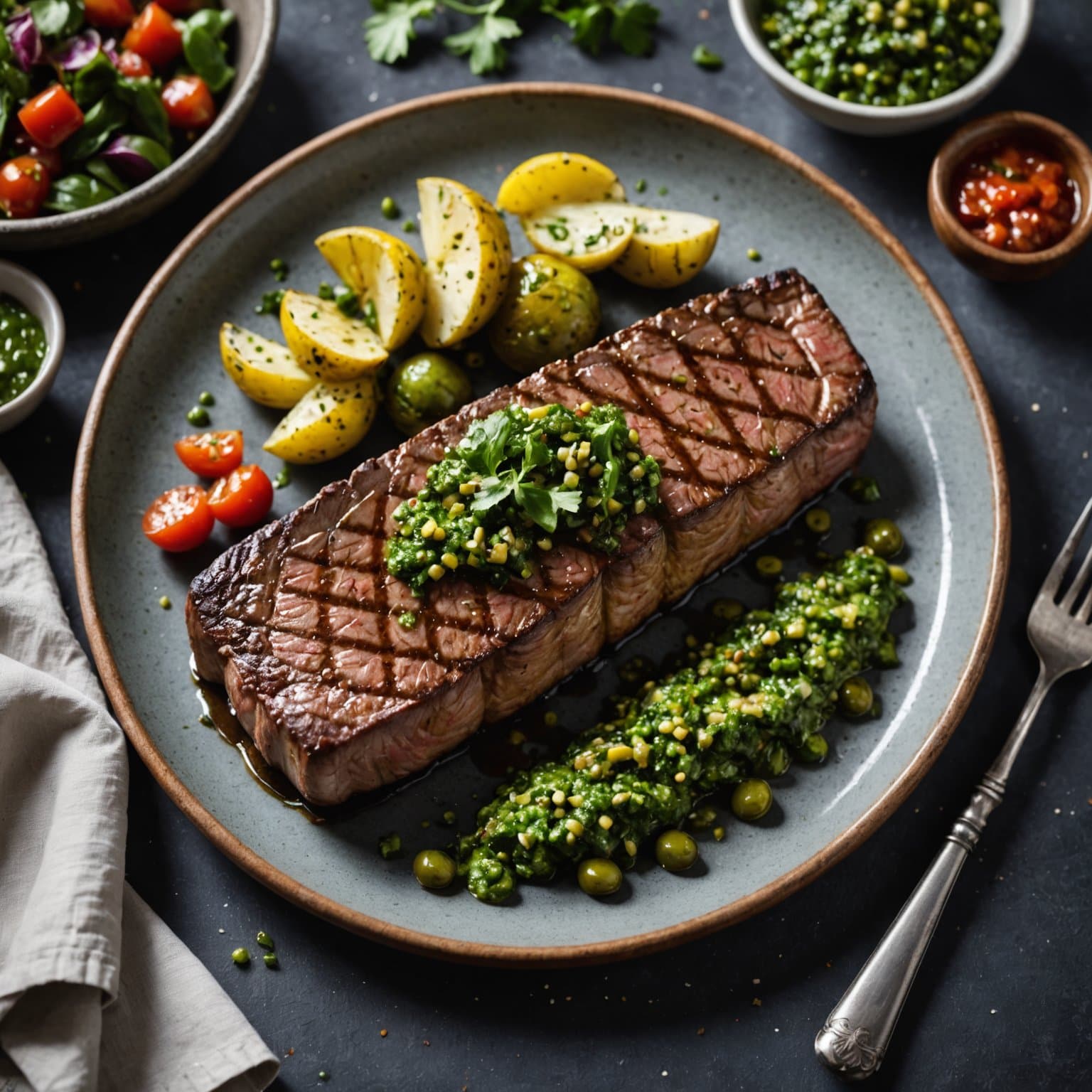 Grillet New York Strip-steak med salsa verde