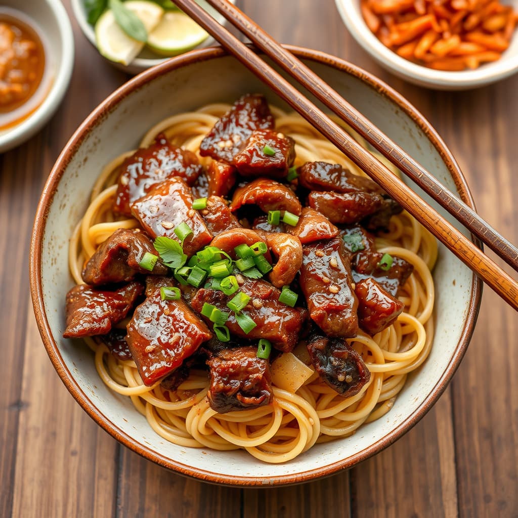 Grillet okse med sitrongress og nudler