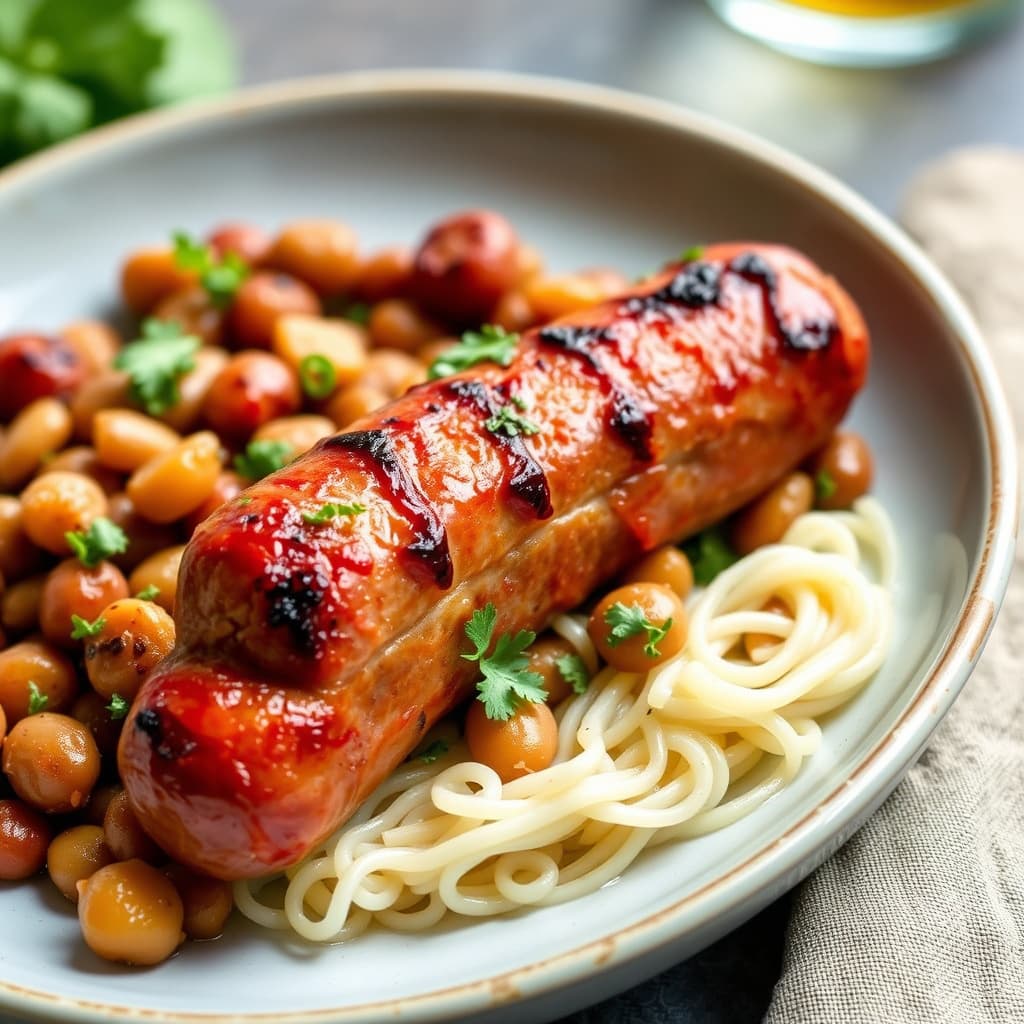 Grillet pølse med toskanske bønner