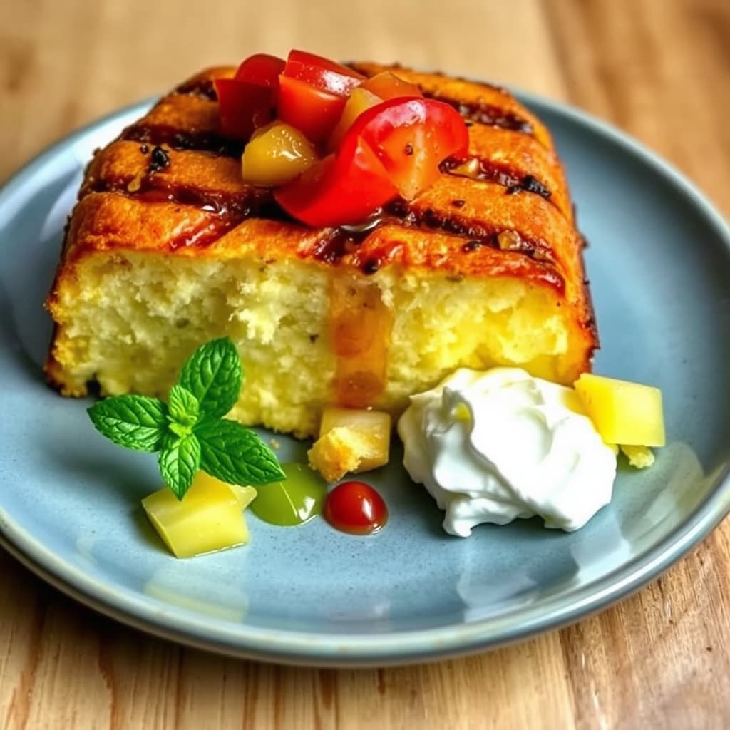 Grillet poundkake med ananas "salsa" og tequila-veiset krem