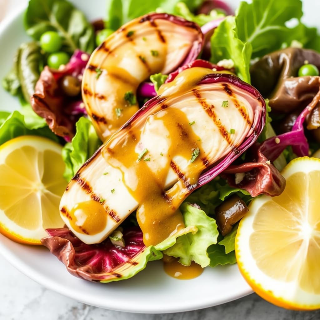 Grillet radicchiosalat med sherry- og sennepsdressing