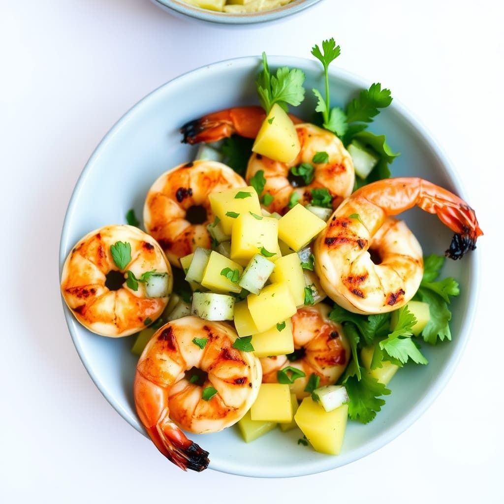 Grillet reker med ananas-salsa