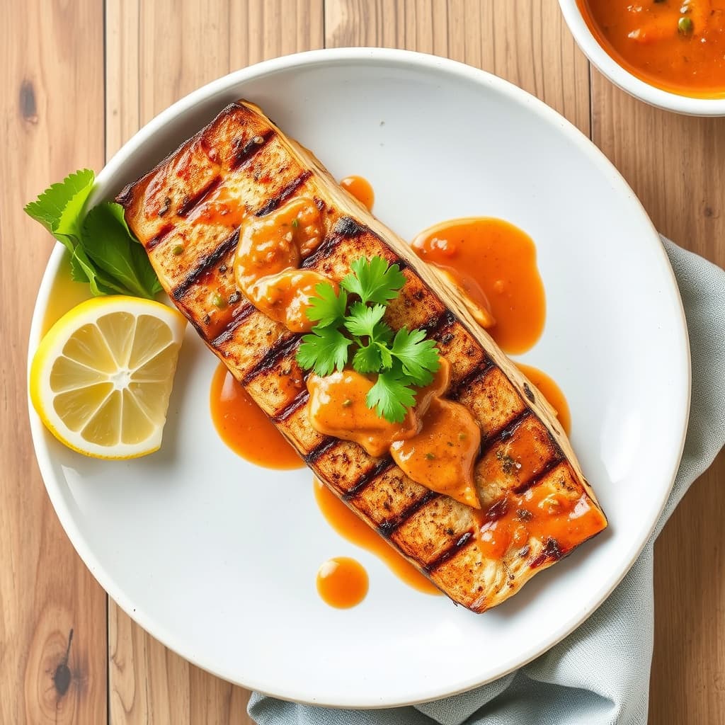 Grillet rød ørret med rancherosaus