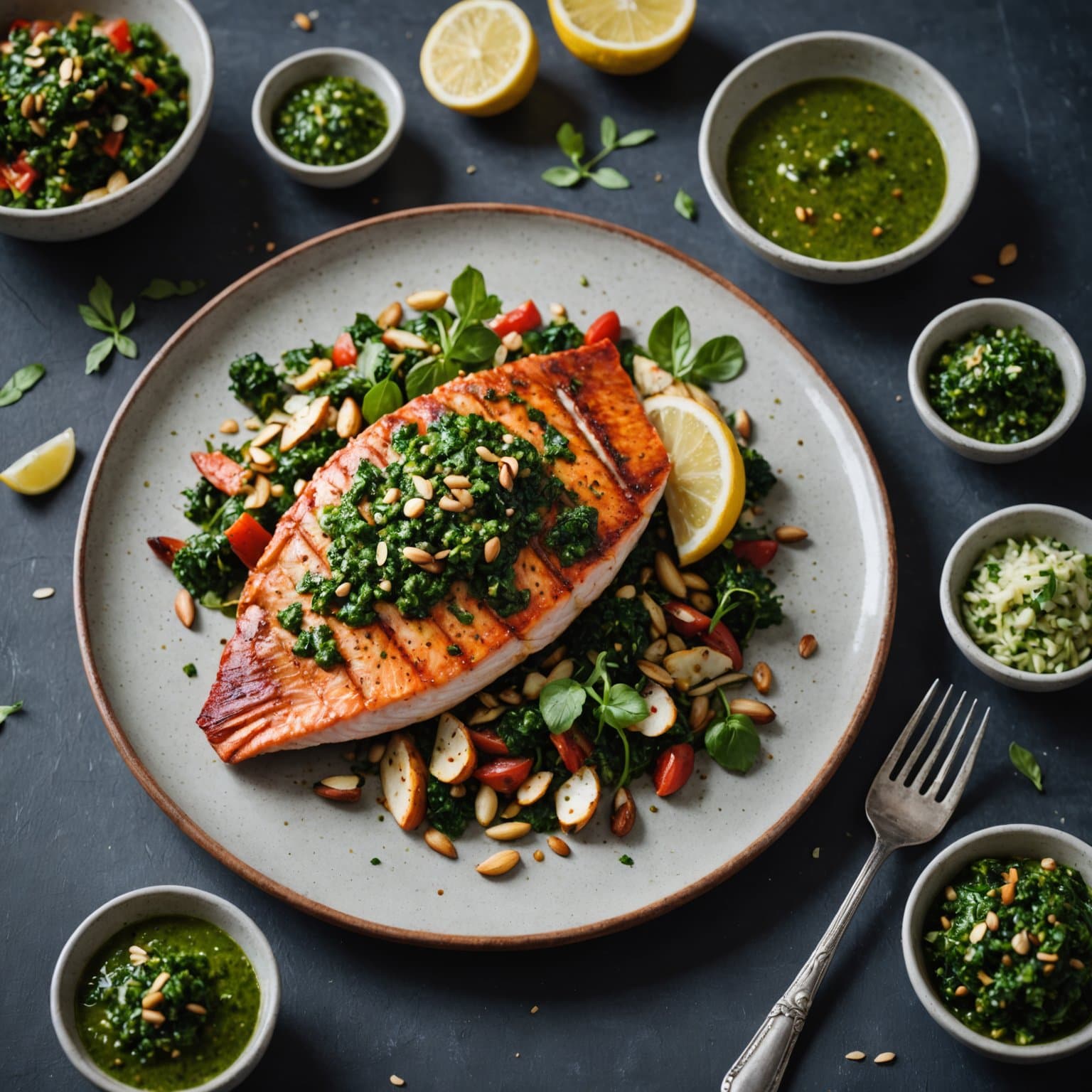 Grillet rød snapper med røkt mandel-urter-hagechimichurri