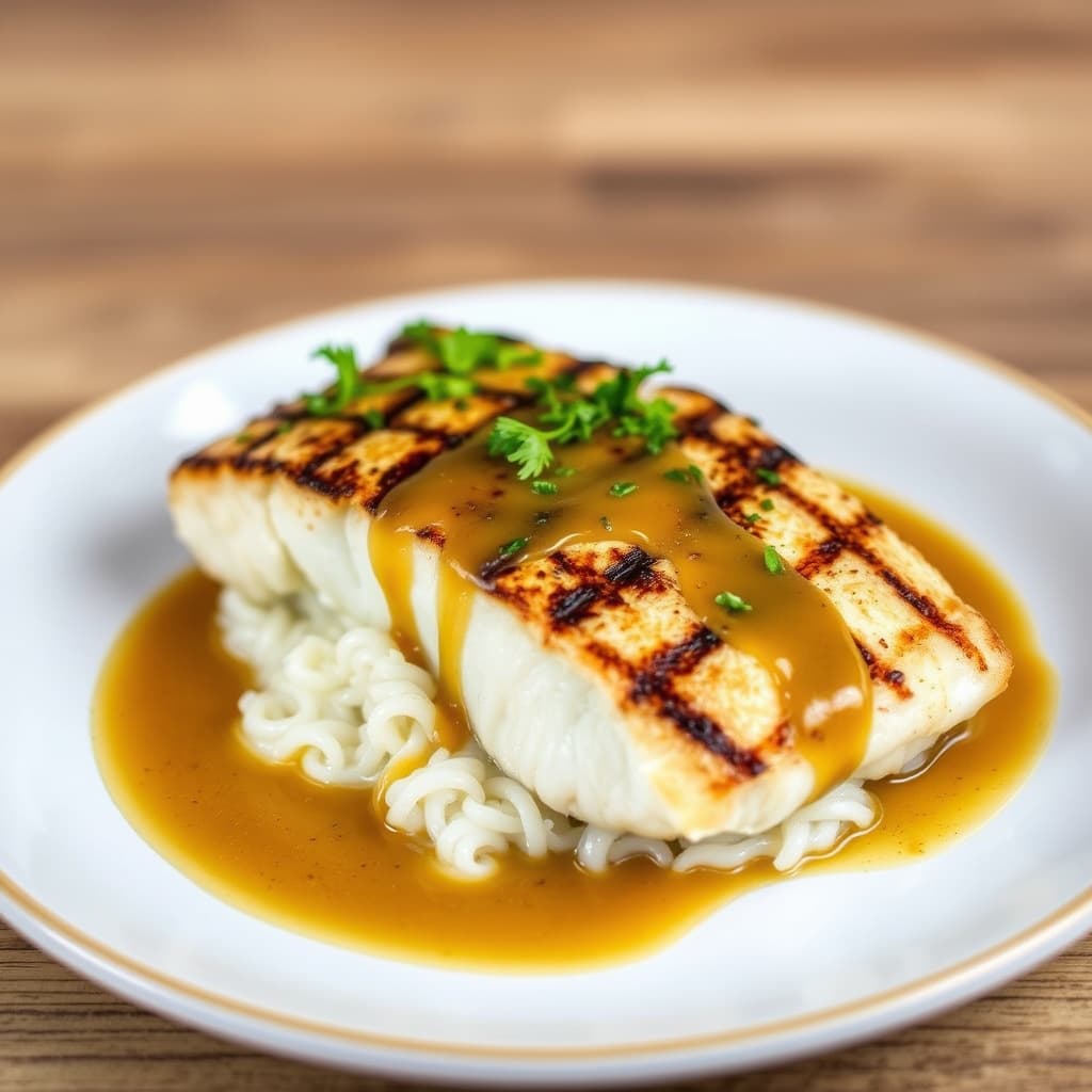 Grillet sjøbass med miso-sennepssaus