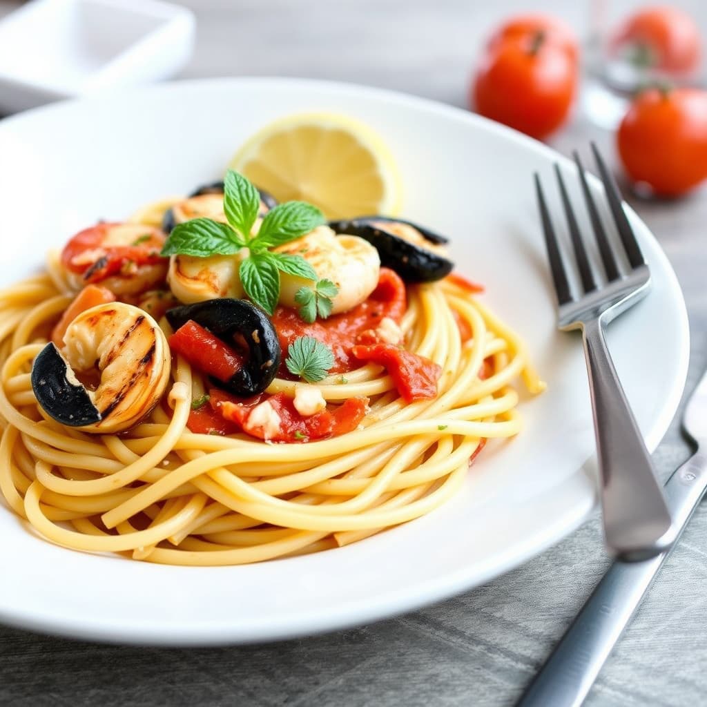Grillet sjømatpasta Fra Diavolo