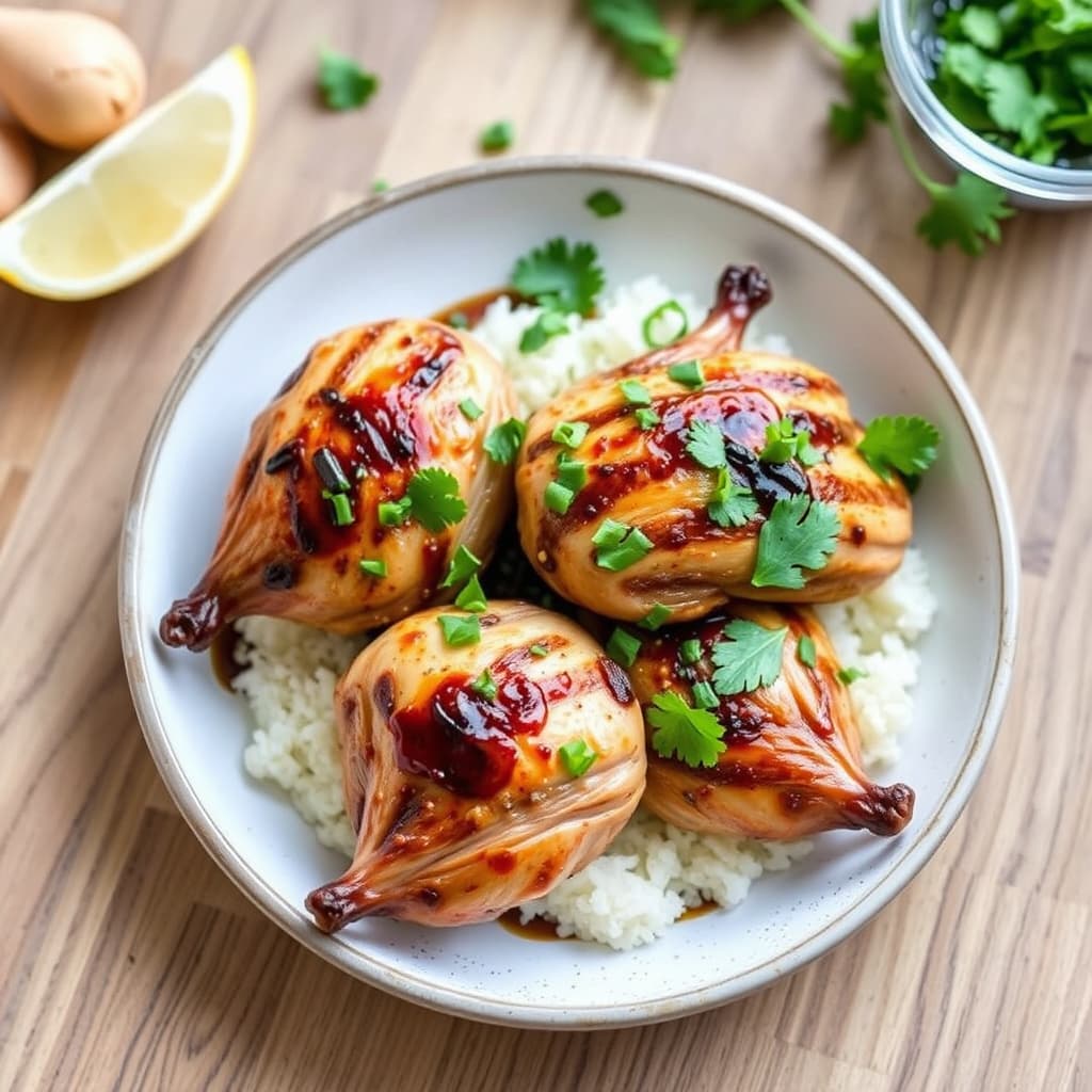 Grillet småfugl med ingefær, soyasaus og koriander