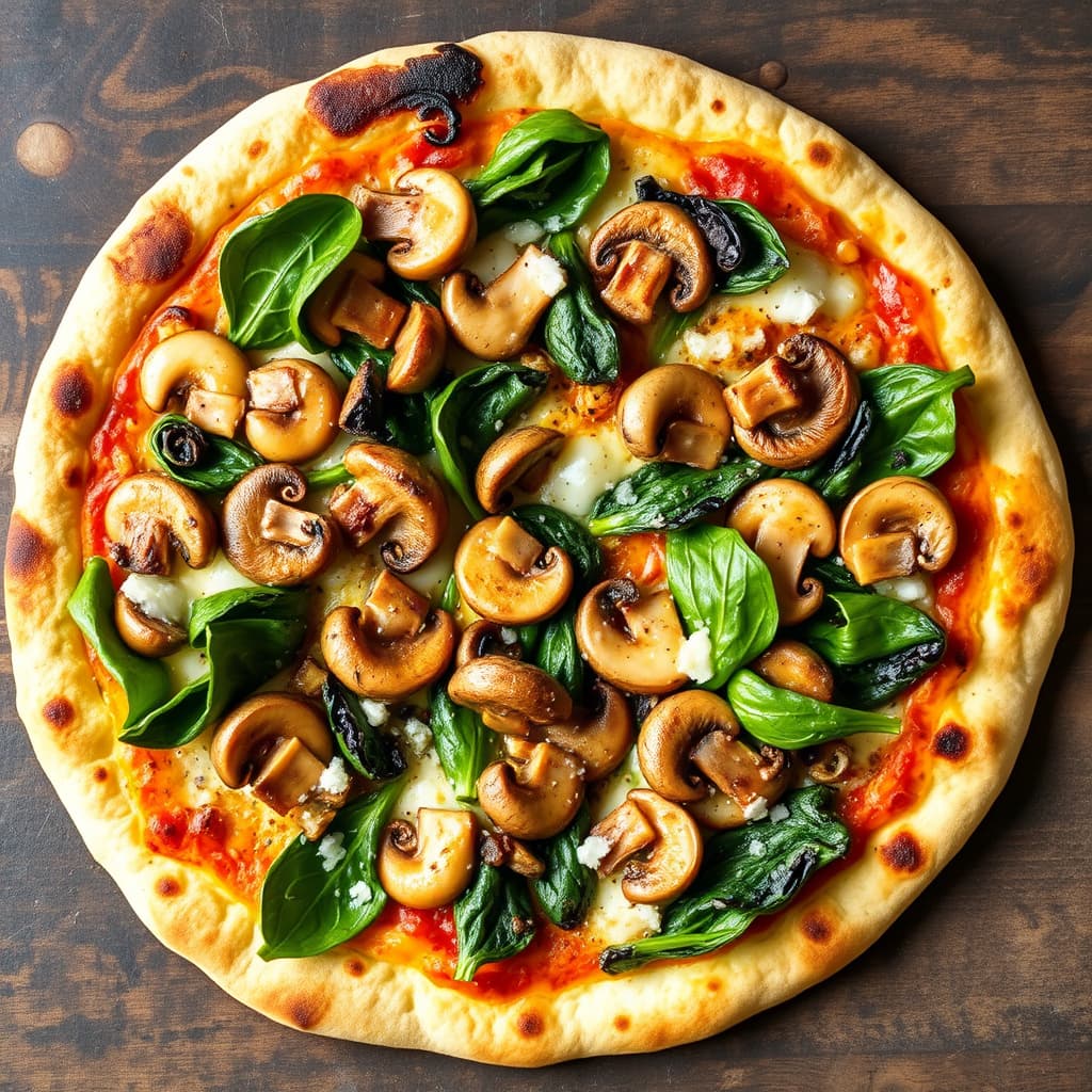 Grillet spinat- og sopppizza