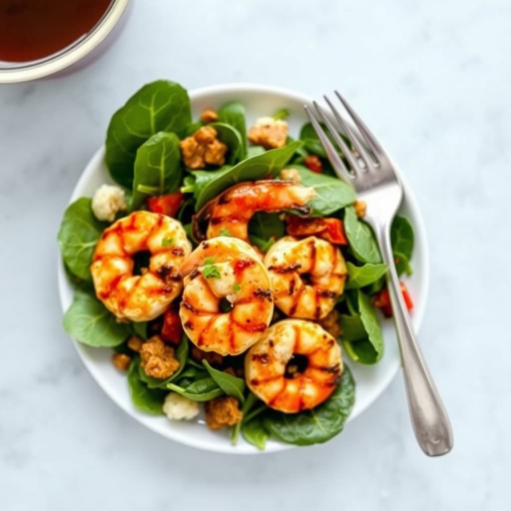 Grillet spinatsalat med krydret creolsk reker