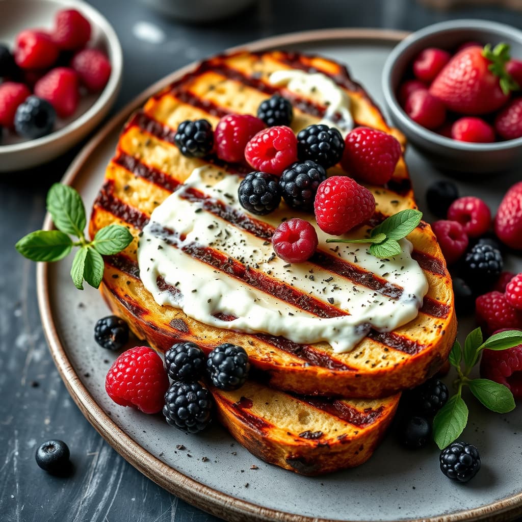 Grillet squashbrød med mascarpone og bær
