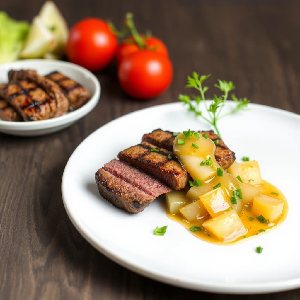 Grillet storfekjøtt med hornmelon-saus