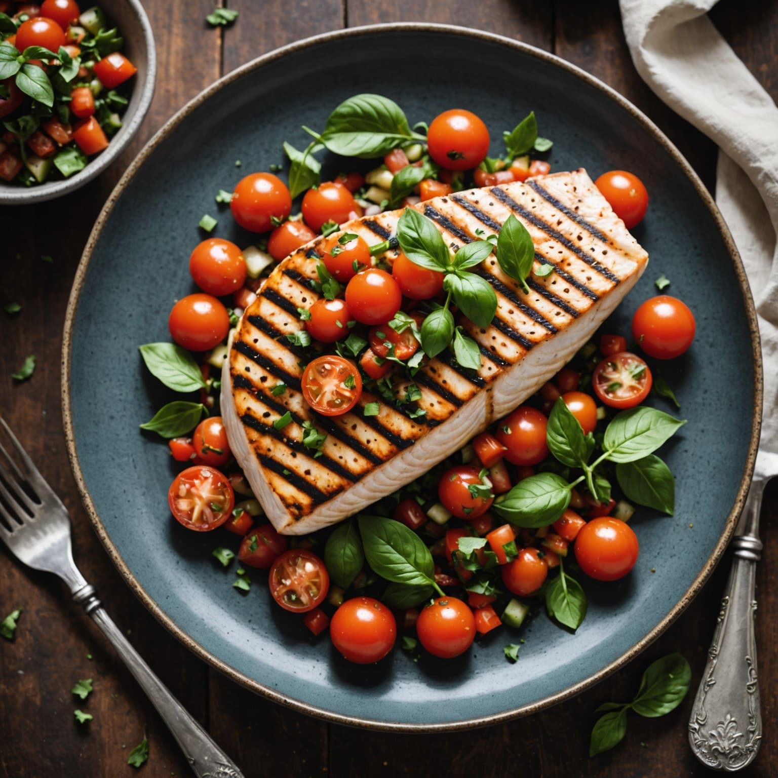 Grillet sverdfisk med fersk tomat- og urtesalsa