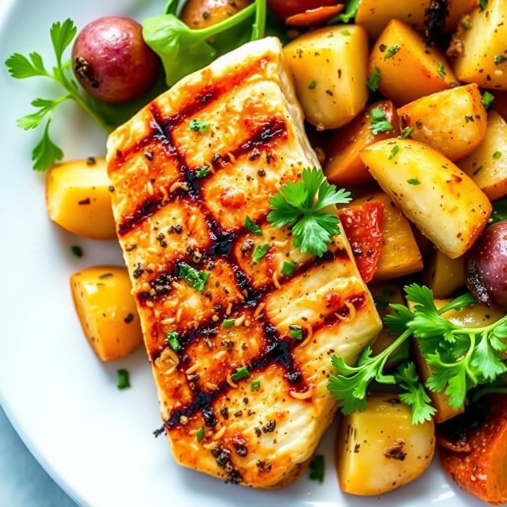 Grillet sverdfisk med potet- og chorizosalat