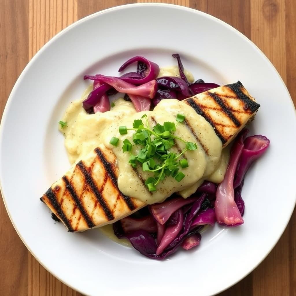 Grillet sverdfisk med smeltet kål