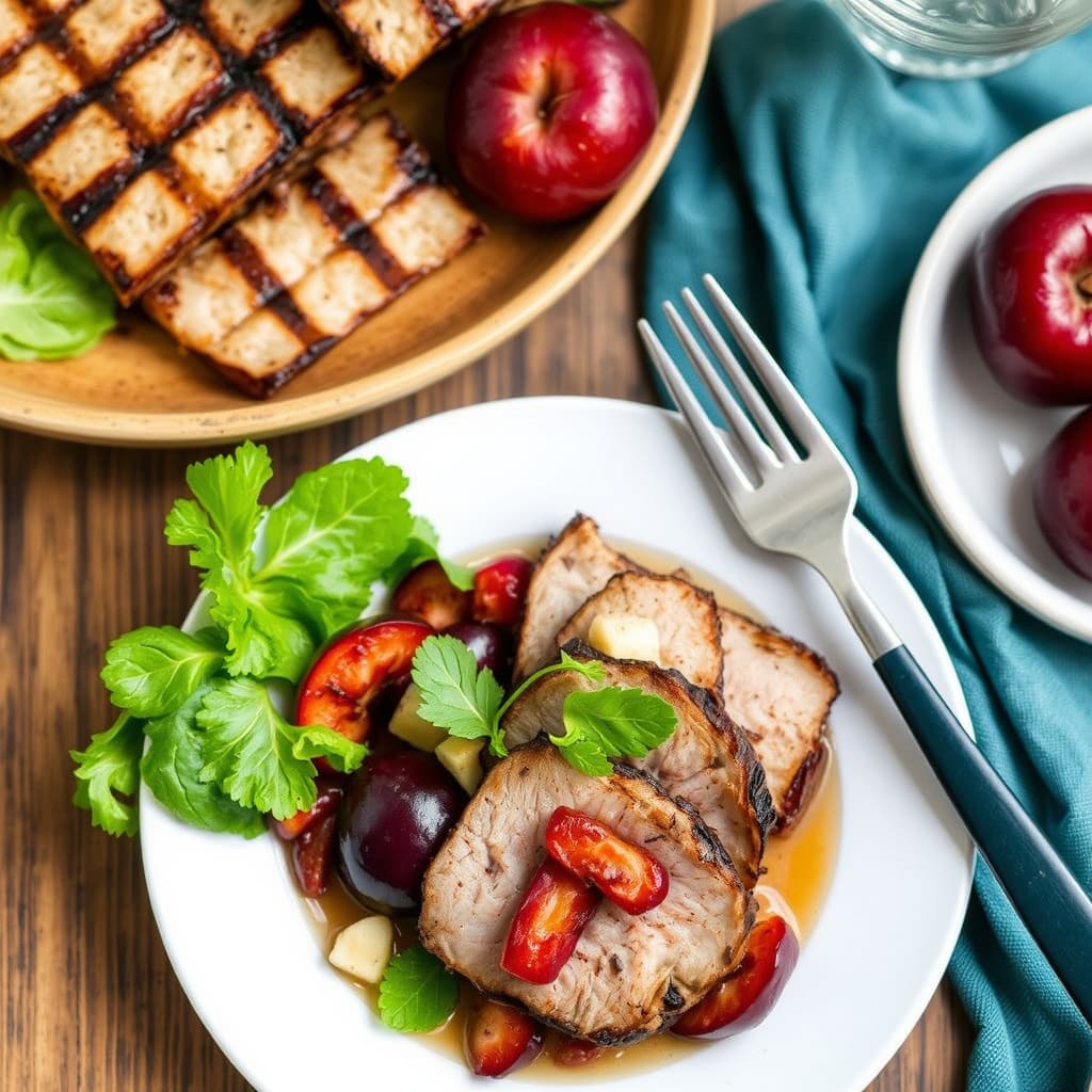 Grillet svinekjøtt- og plommesalat