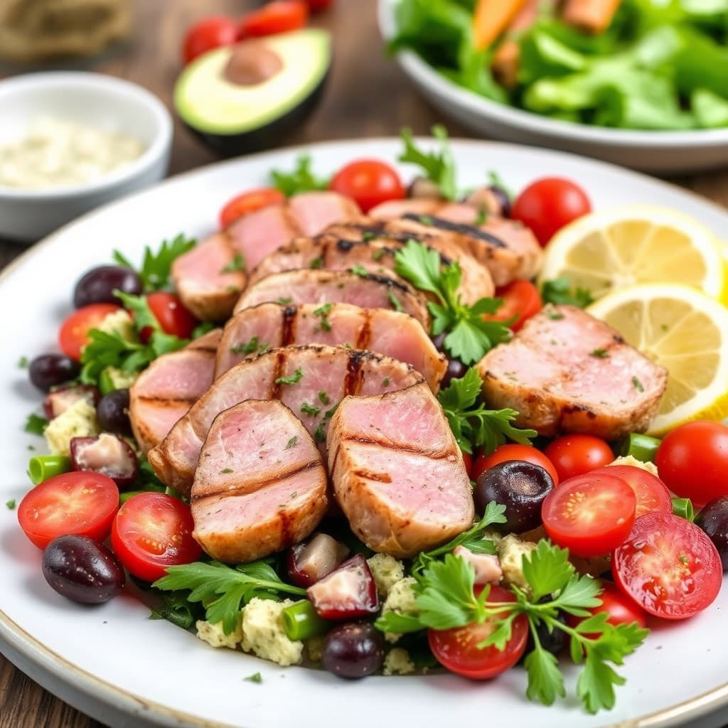 Grillet tunfisk Nicoise-tallerken