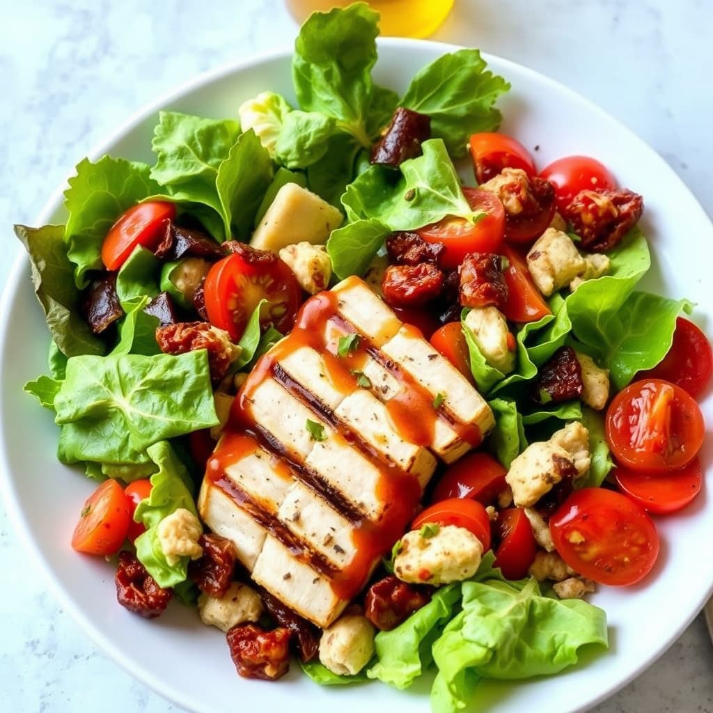 Grillet tunfisk-salat med soltørket tomatdressing