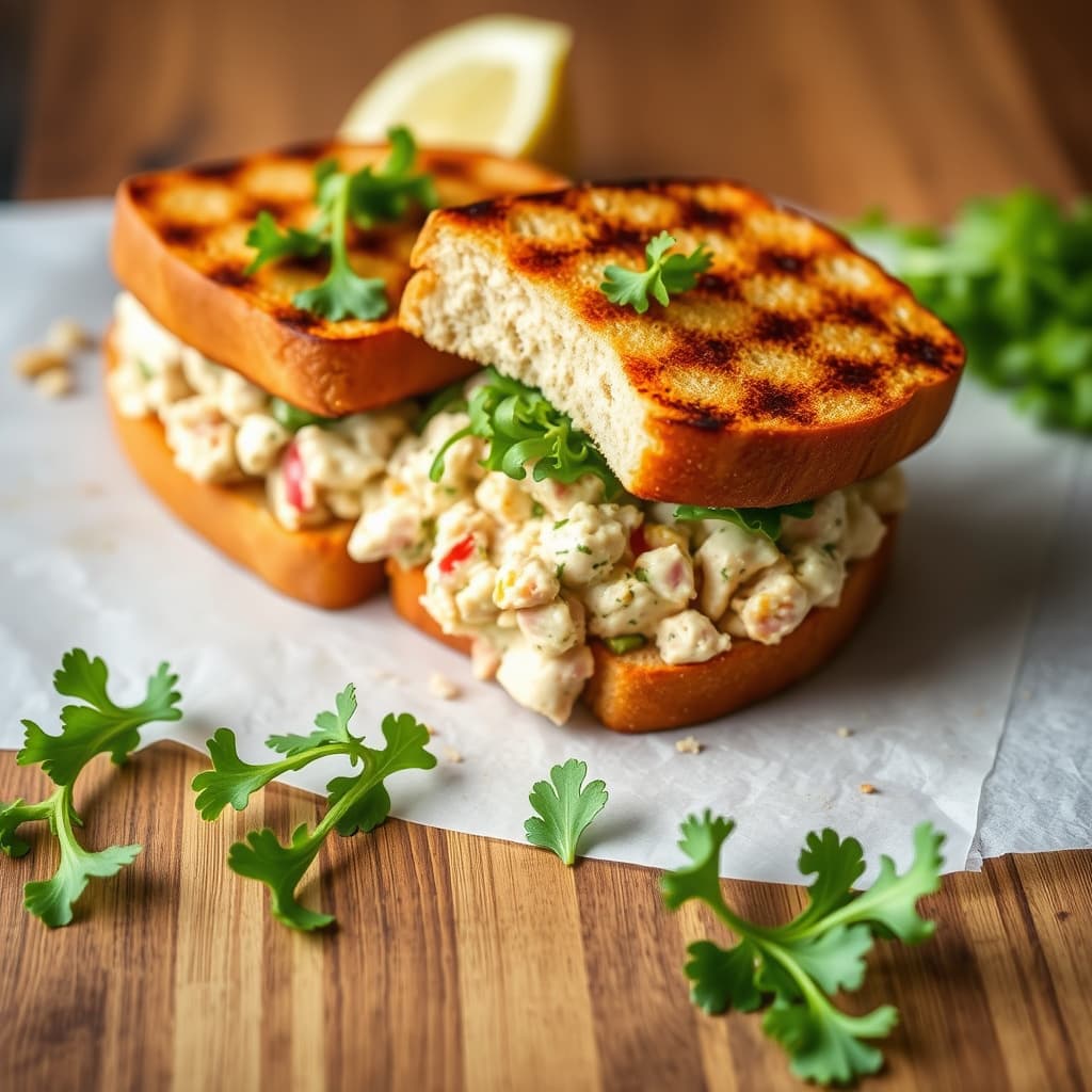 Grillet tunfisk-salat-sandwich med sitron-habanero majones og vannkresse