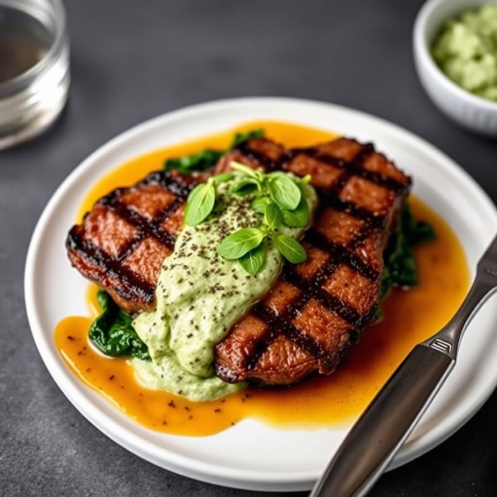 Grillet Wagyu-okse med raskt kremet spinat
