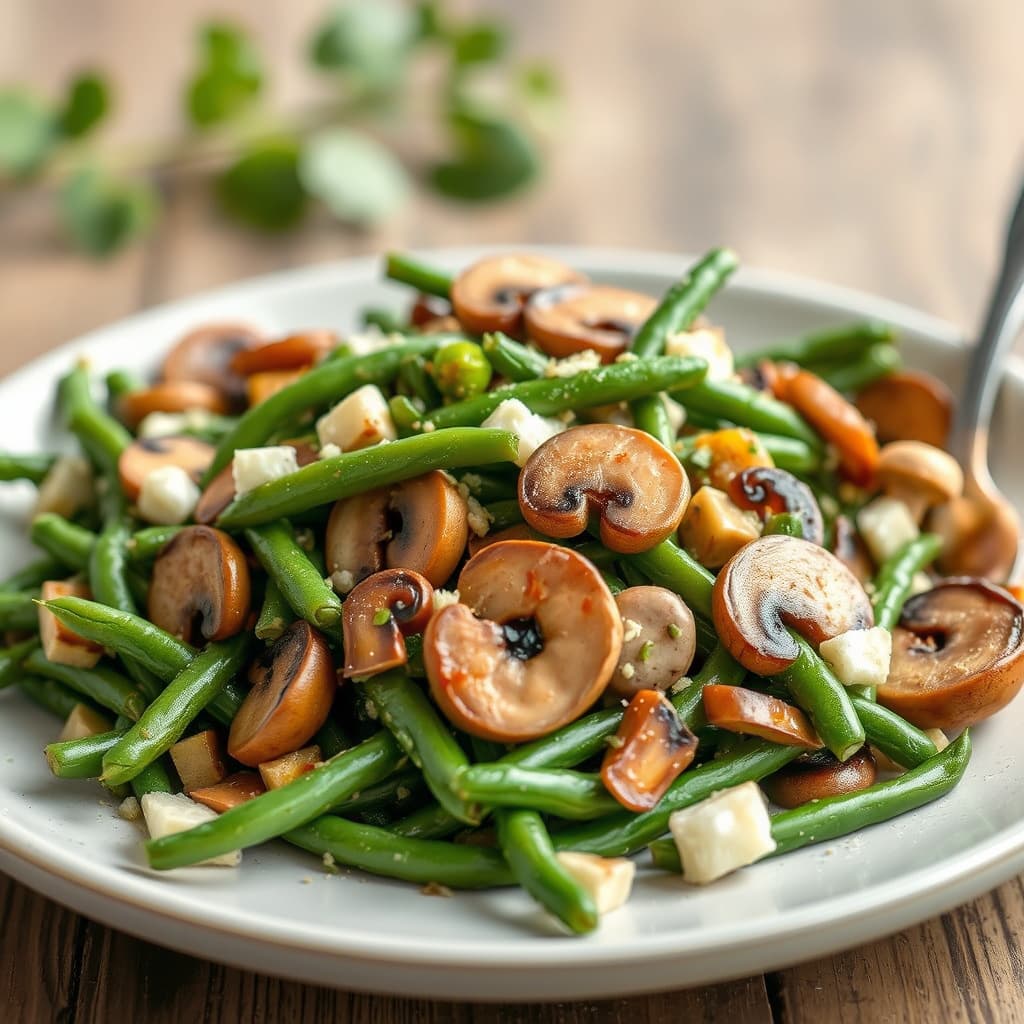 Grønn bønne- og soppsalat