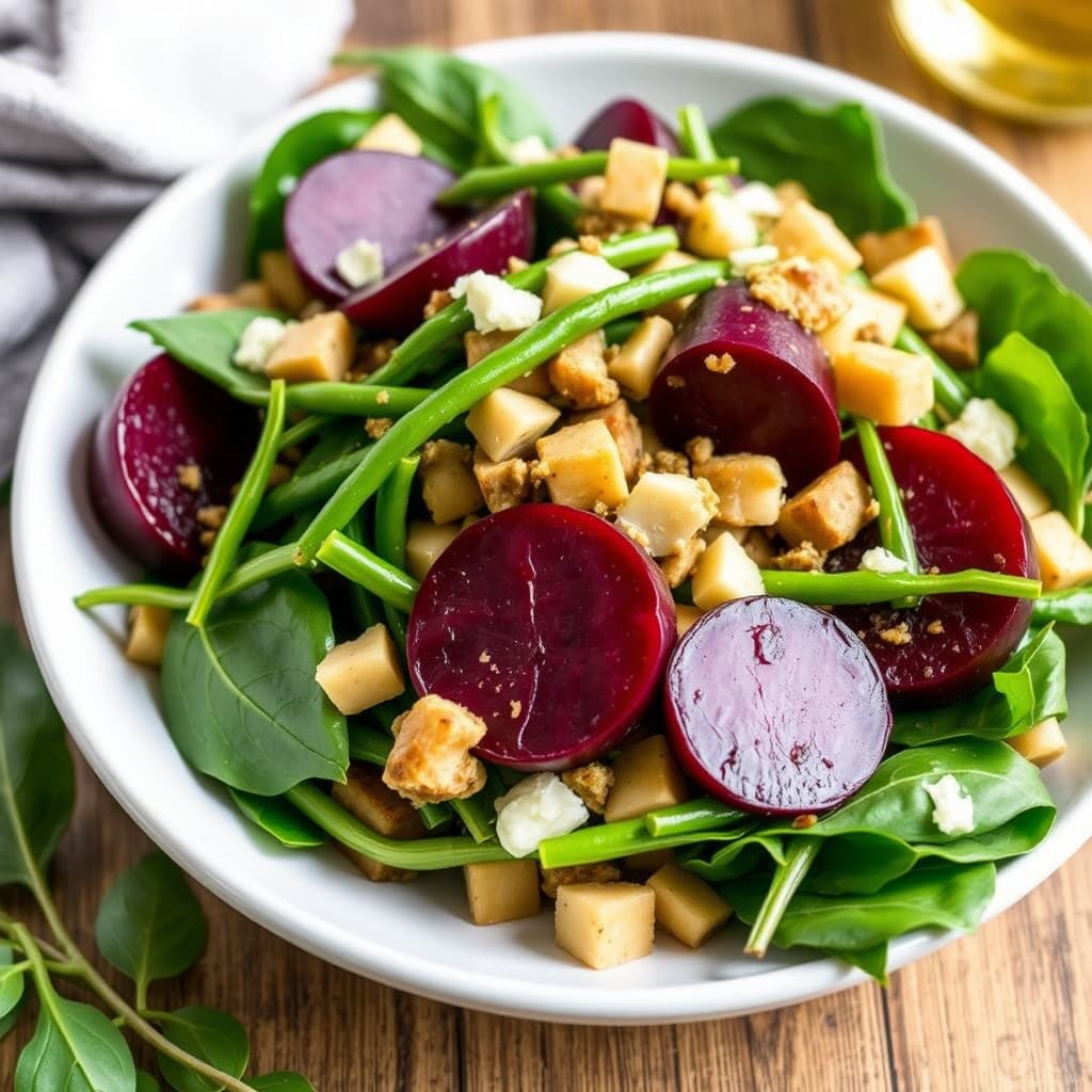 Grønn bønnesalat med spinat og rødbeter