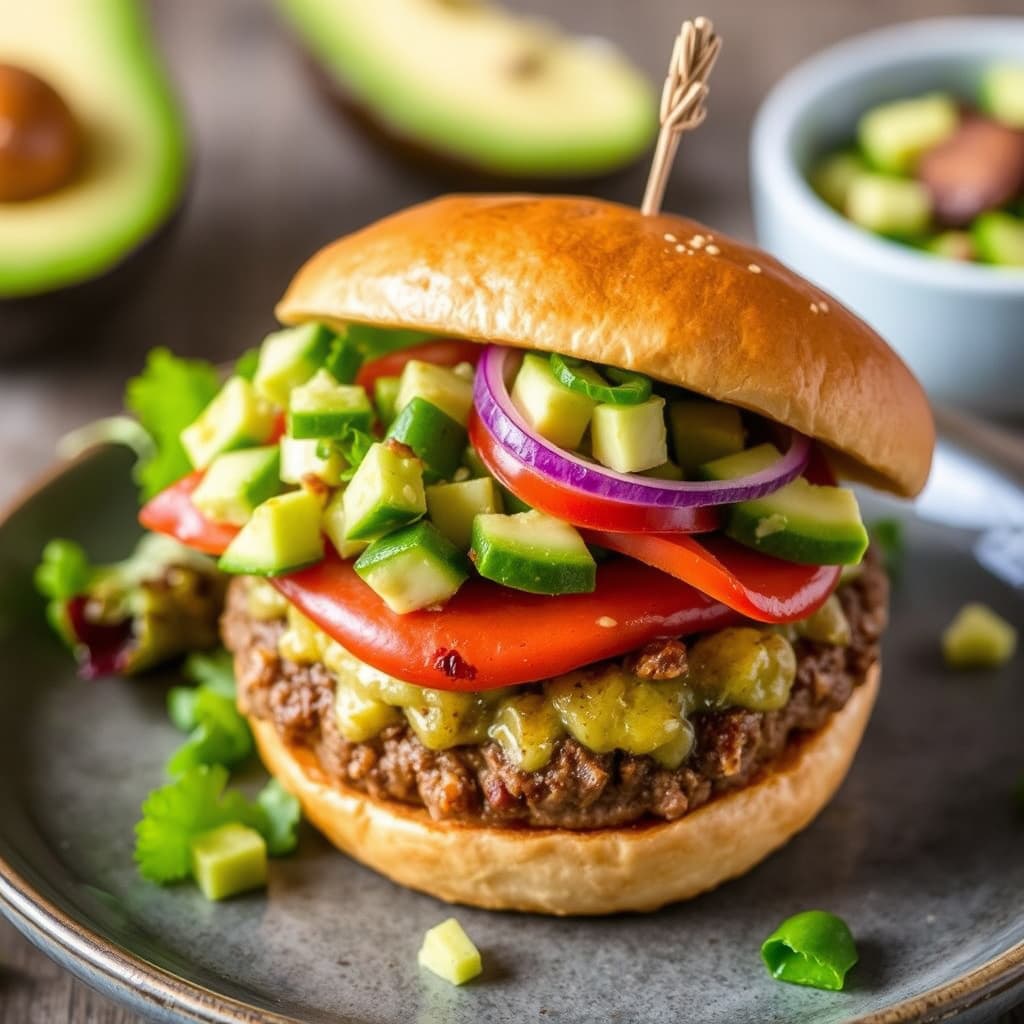 Grønn chili-burger med sprø avokadosalat