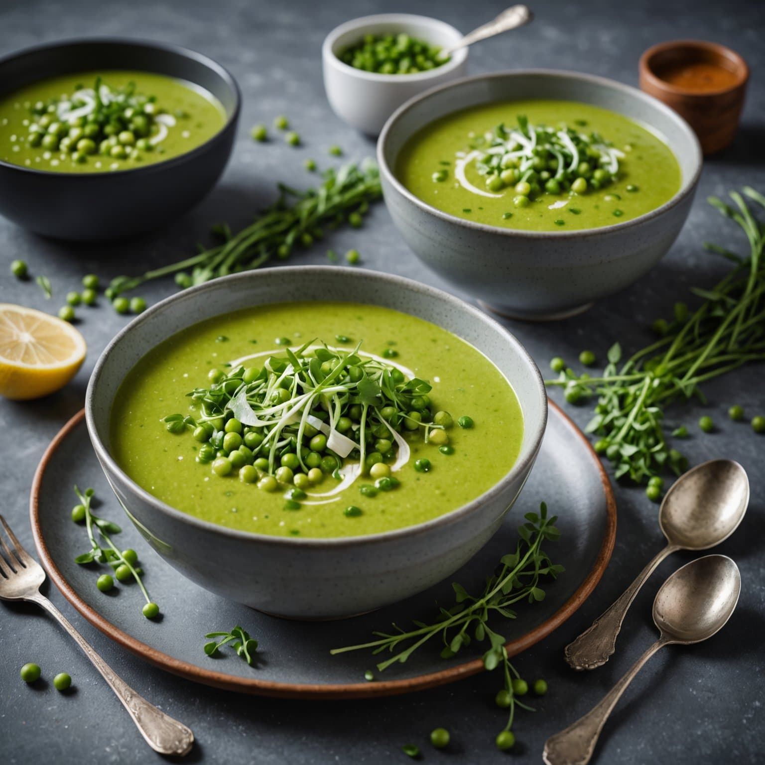 Grønn ertersuppe med estragon og erteskudd