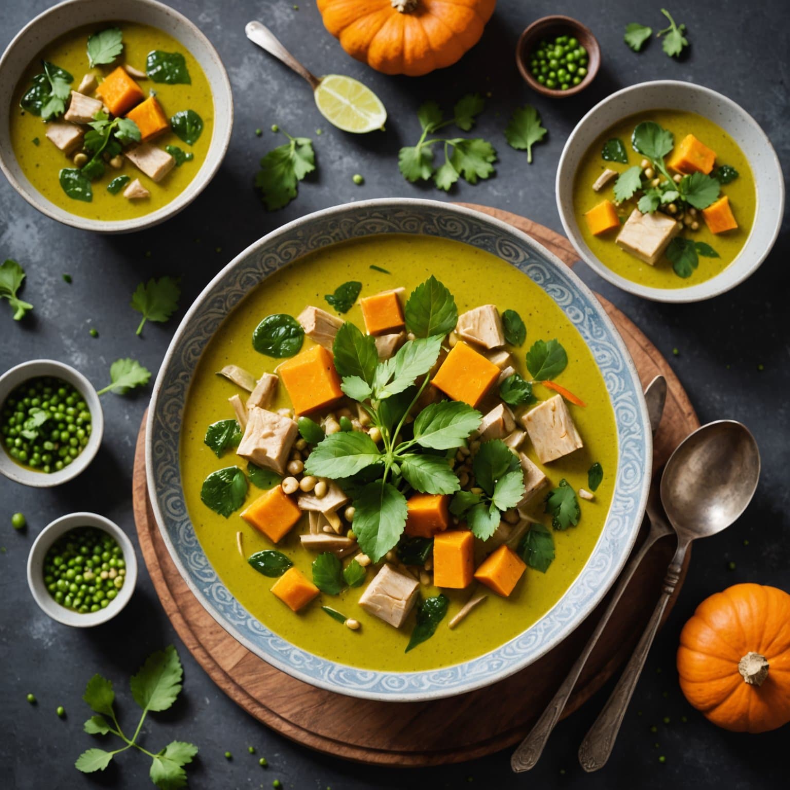 Grønn karri-, gresskar- og koriandersuppe